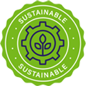 Green icon representing sustainability with a leaf and circular arrows