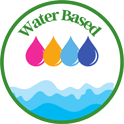 Water-based eco-friendly ink container with green leaf symbol